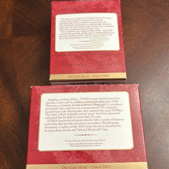 2 Hallmark Tonka Christmas Tree Holiday Ornaments Dump Truck & Steam Shovel - Picture 10 of 10